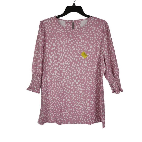 Women's Pink & White Cheetah Puff Sleeve top L - Picture 1 of 7